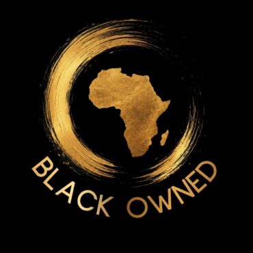 The Heritage Mark identifying Black-owned businesses, featuring a gold silhouette of Africa inside a Zen-inspired brushstroke circle on a black background.