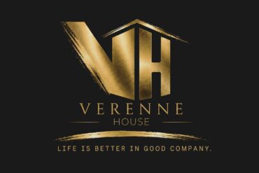Verenne House promotional flyer for a private society for adults over 40, featuring black-and-gold branding, membership details, and the reservation date of August 15, 2026.